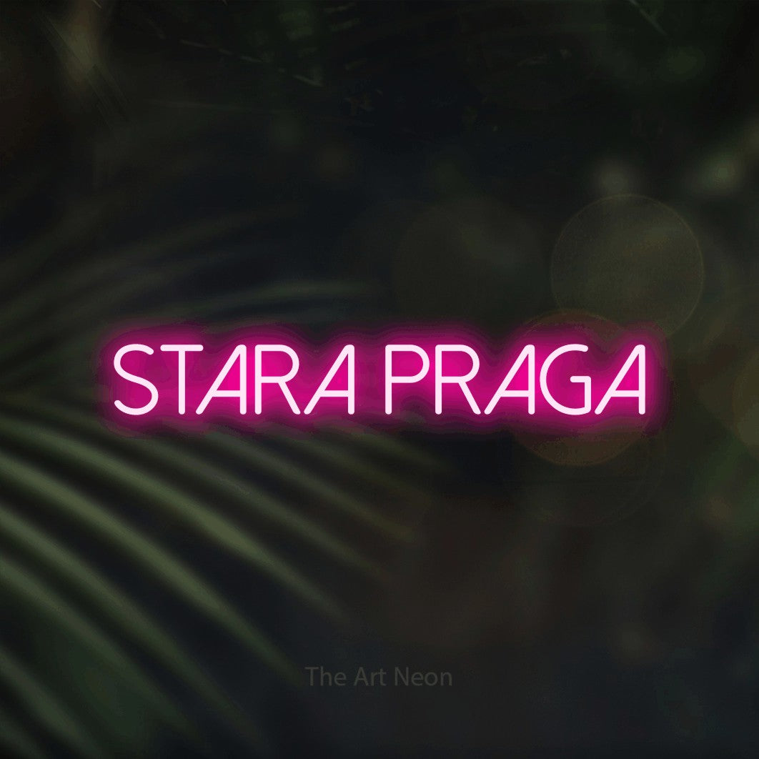 LED neon sign reading “Stara Praga”, arranged in a single line.