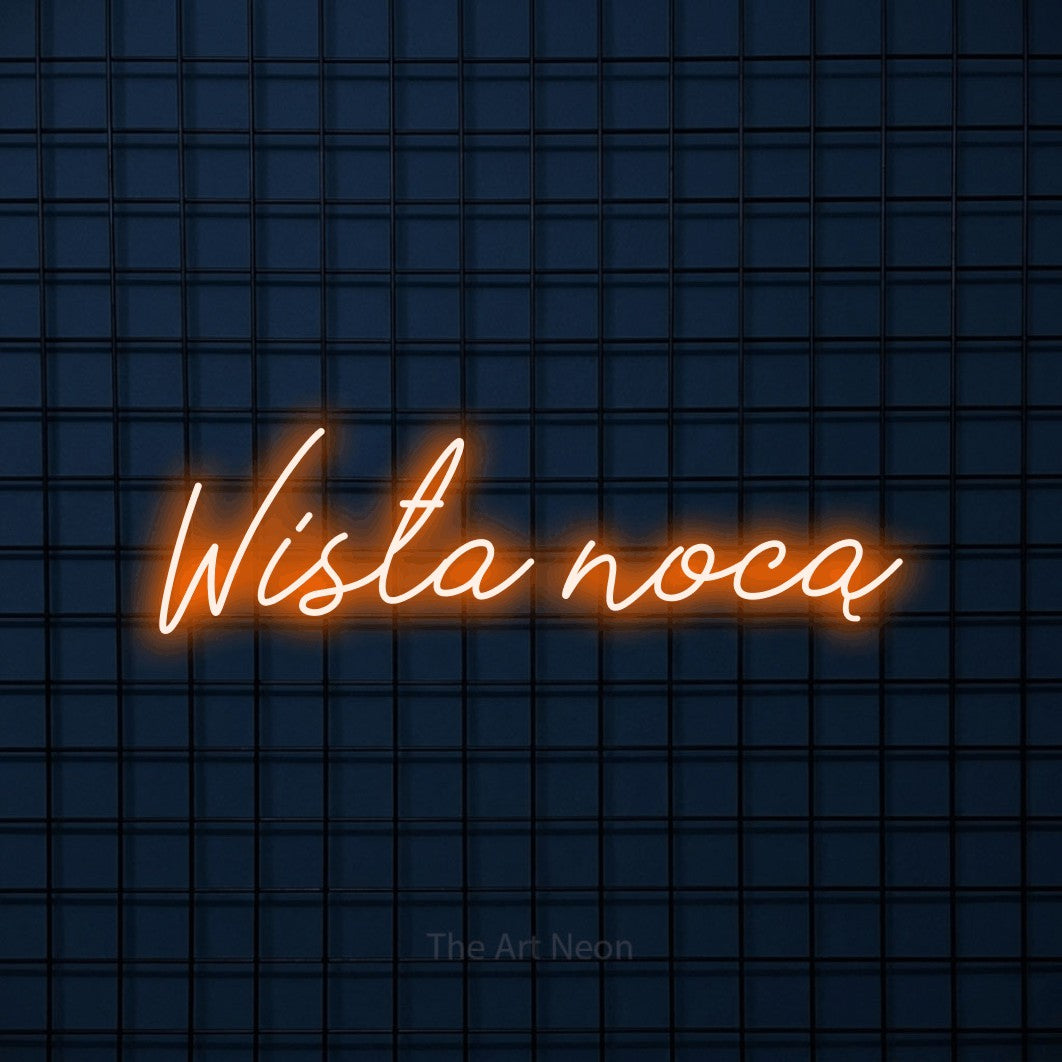 LED neon sign reading “Wisła nocą”, arranged in a single line.
