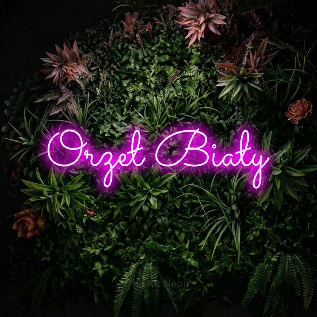 LED neon sign reading “Orzeł Biały”, arranged in a single line.