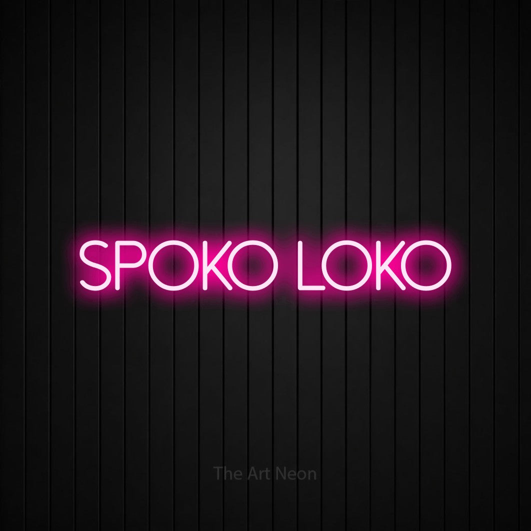 LED neon sign reading “Spoko loko”, arranged in a single line.