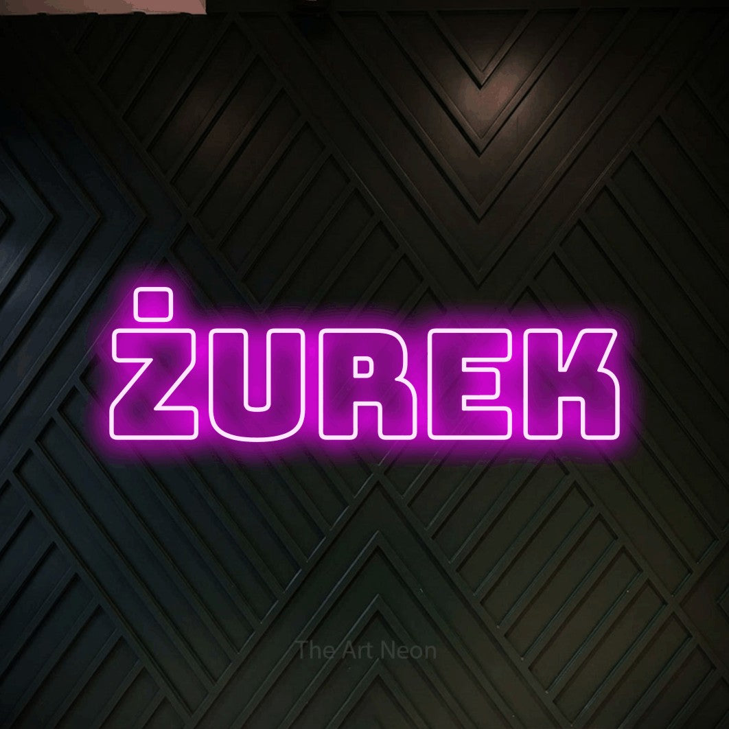 LED neon sign reading “Żurek”, arranged in a single line.