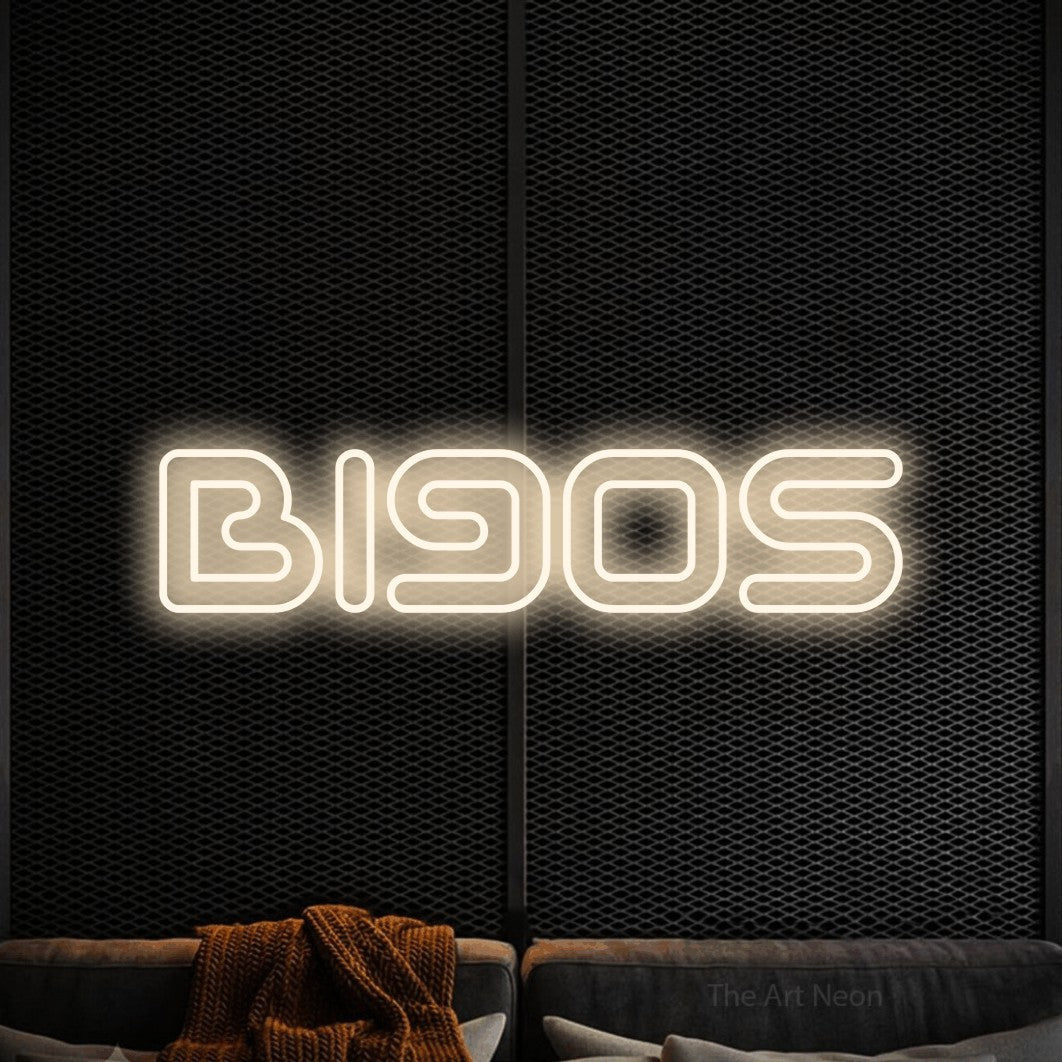 LED neon sign reading “Bigos”, arranged in a single line.