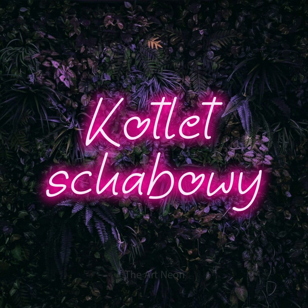 LED neon sign reading “Kotlet schabowy”, arranged in two lines.