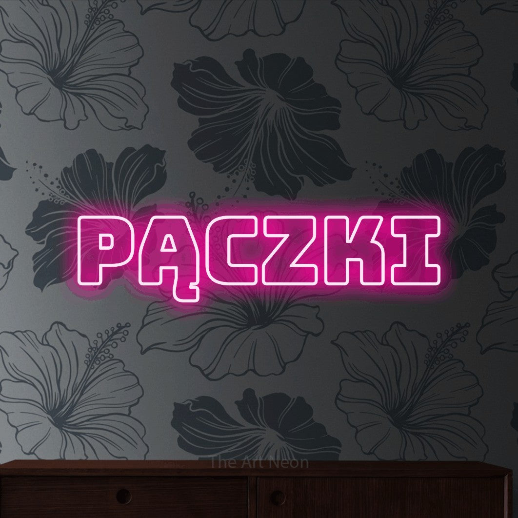 LED neon sign reading “Pączki”, arranged in a single line.