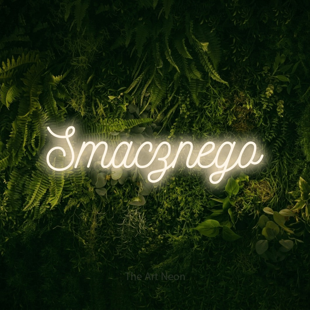 LED neon sign reading “Smacznego”, arranged in a single line.