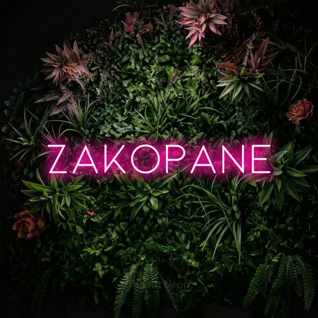 LED neon sign reading “Zakopane”, arranged in a single line.