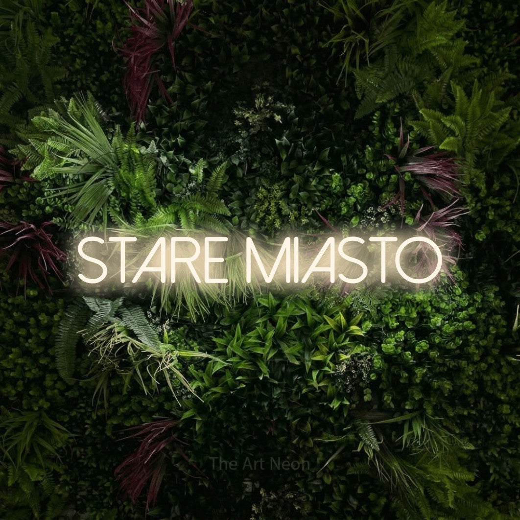 LED neon sign reading “Stare Miasto”, arranged in a single line.