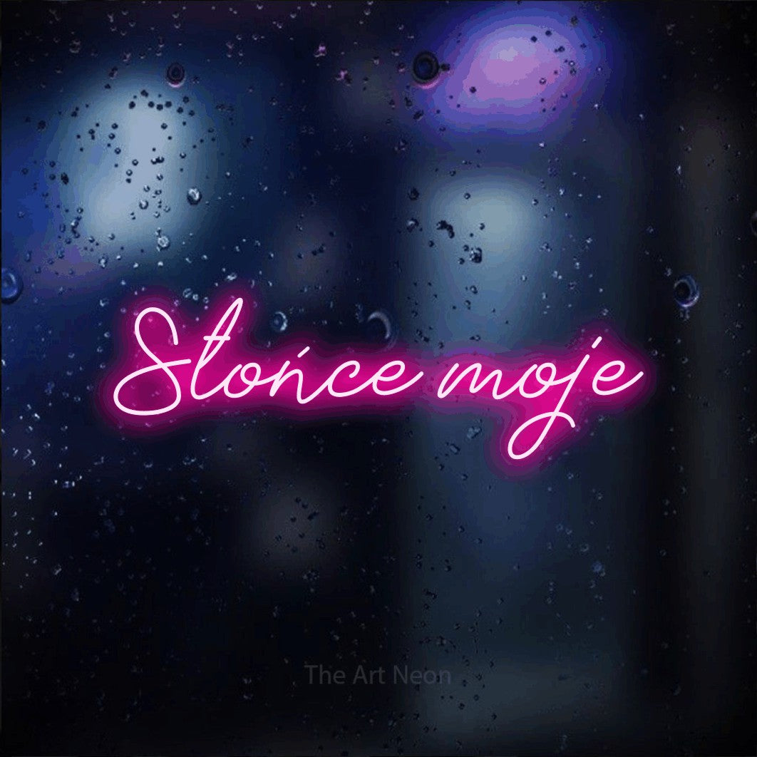 LED neon sign reading “Słońce moje”, arranged in a single line.