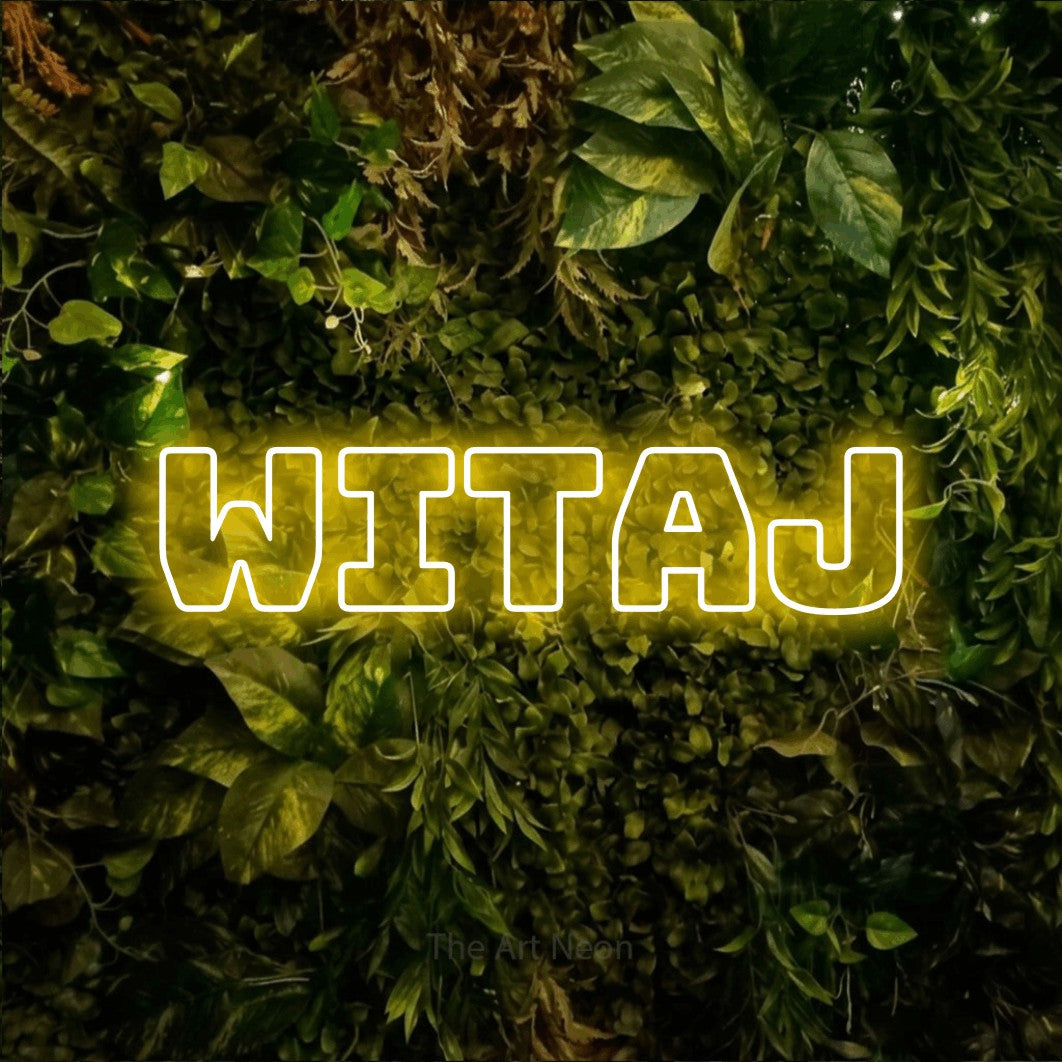 LED neon sign reading “Witaj”, arranged in a single line.