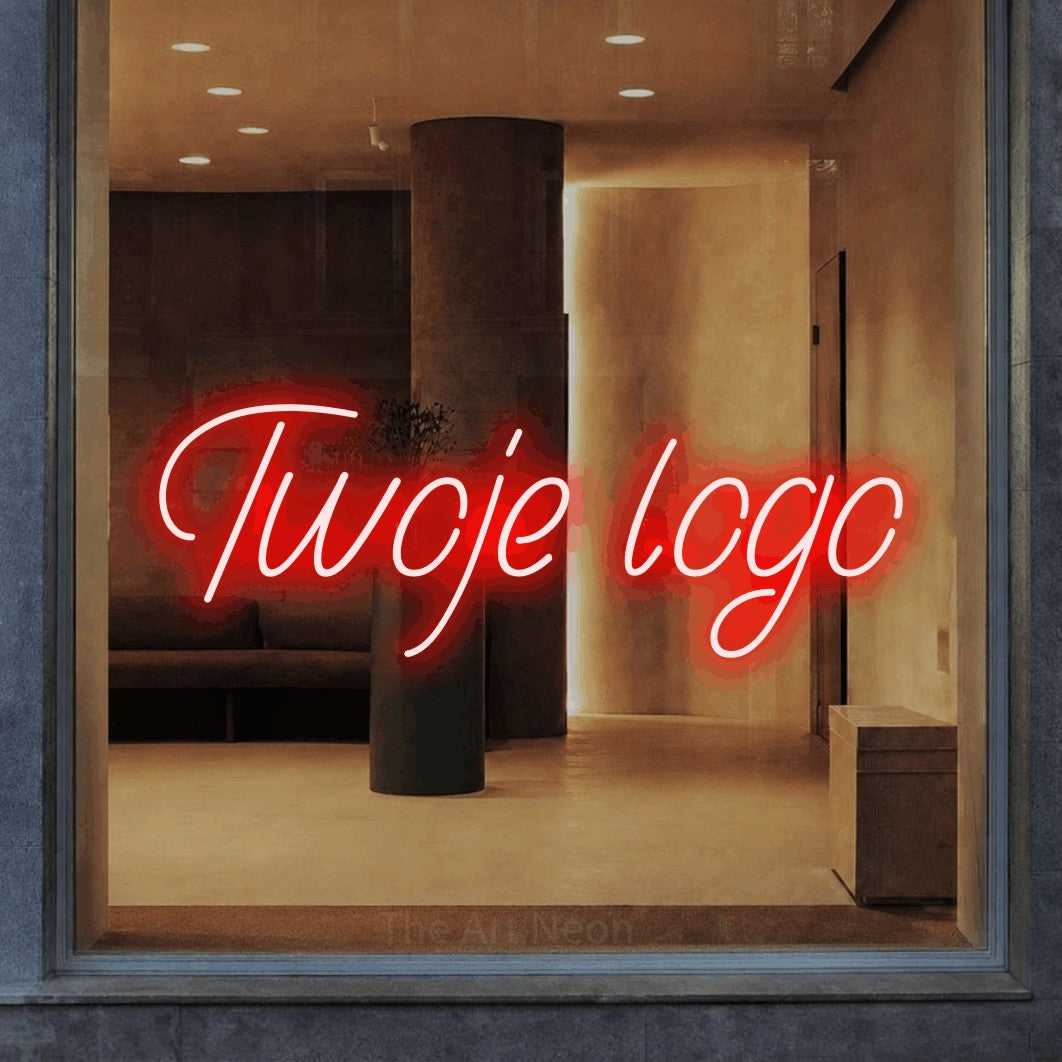 LED neon sign reading “Twoje logo”, arranged in a single line.