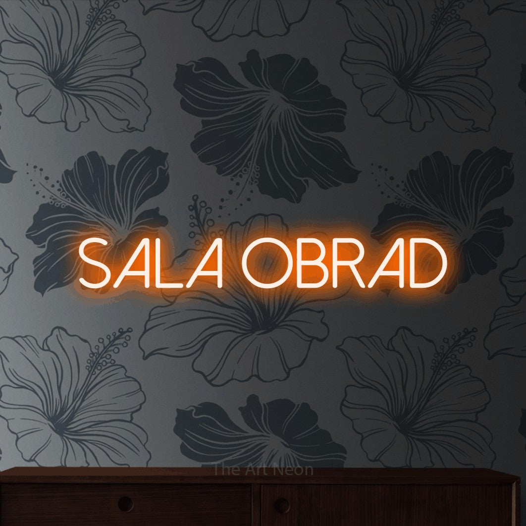 LED neon sign reading “Sala obrad”, arranged in a single line.