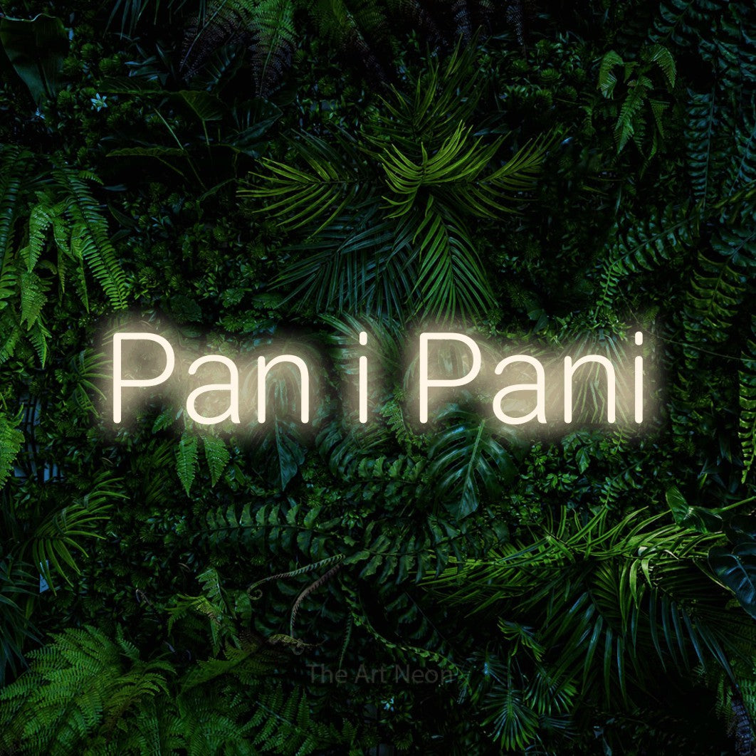 LED neon sign reading “Pan i Pani”, arranged in a single line.