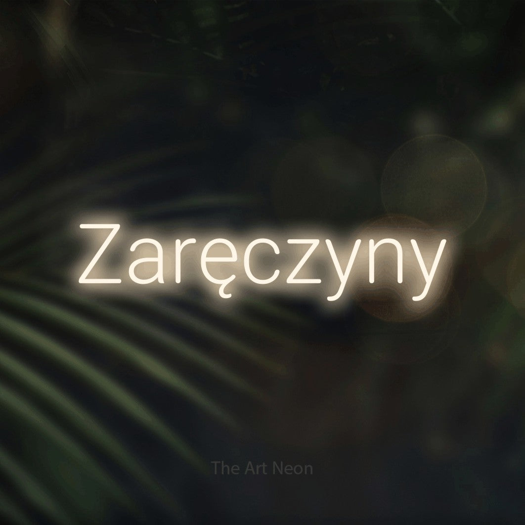 LED neon sign reading “Zaręczyny”, arranged in a single line.