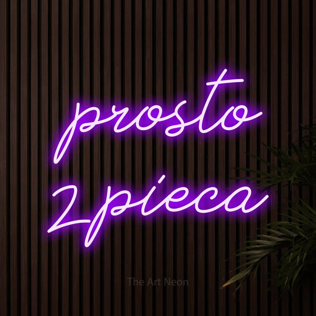 LED neon sign reading “prosto z pieca”, arranged in two lines.