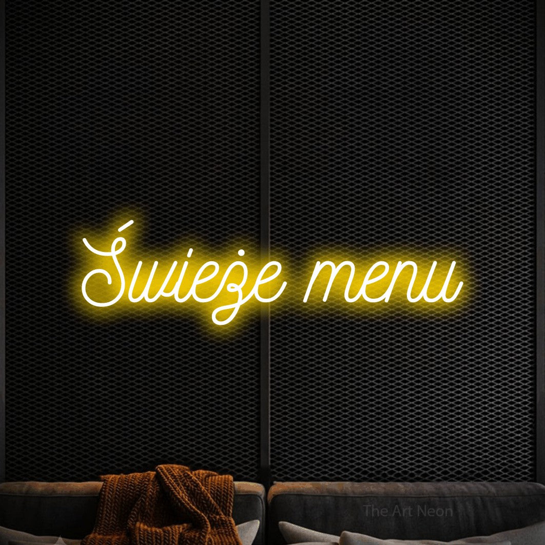 LED neon sign reading “Świeże menu”, arranged in a single line.