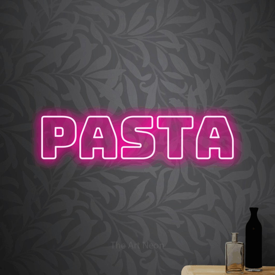 LED neon sign reading “Pasta”, arranged in a single line.