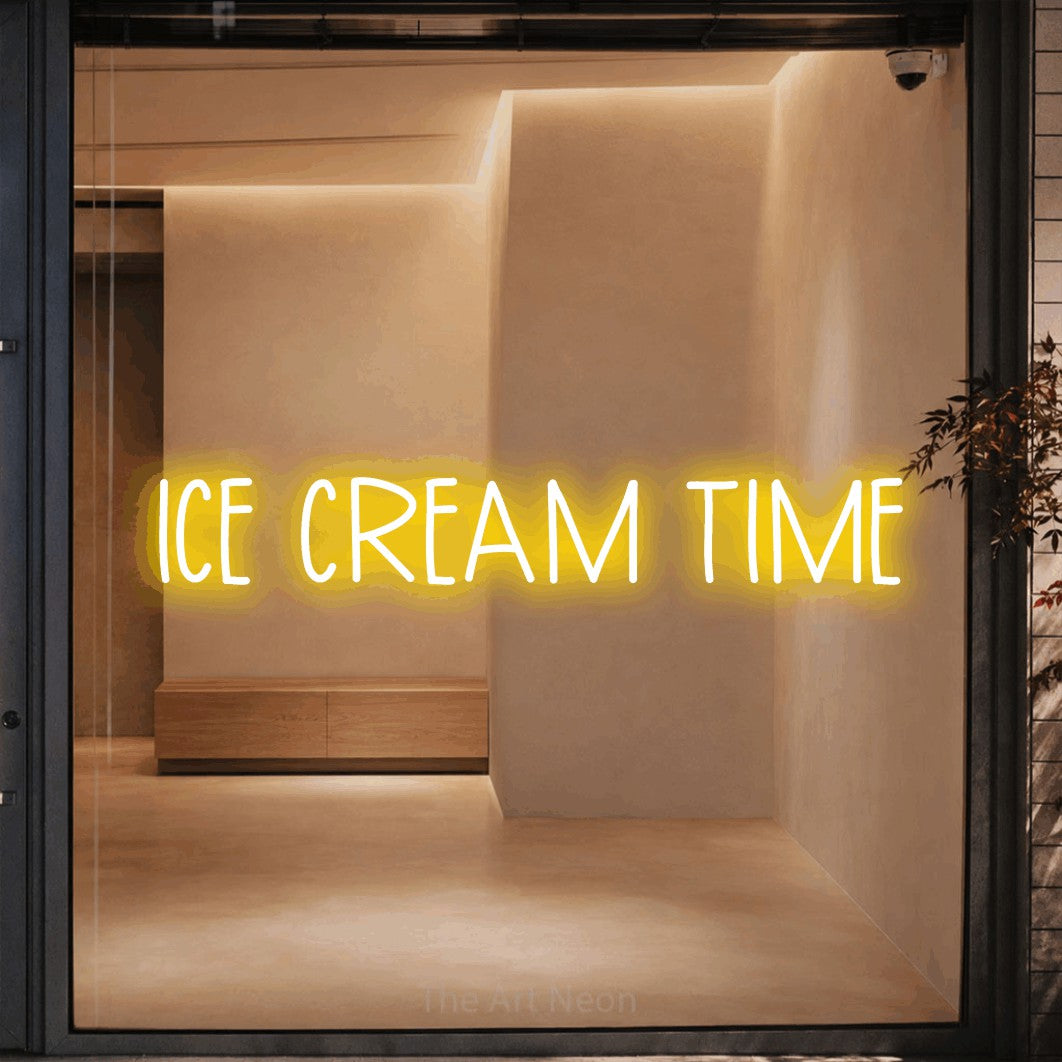 LED neon sign reading “ICE CREAM TIME”, arranged in a single line.