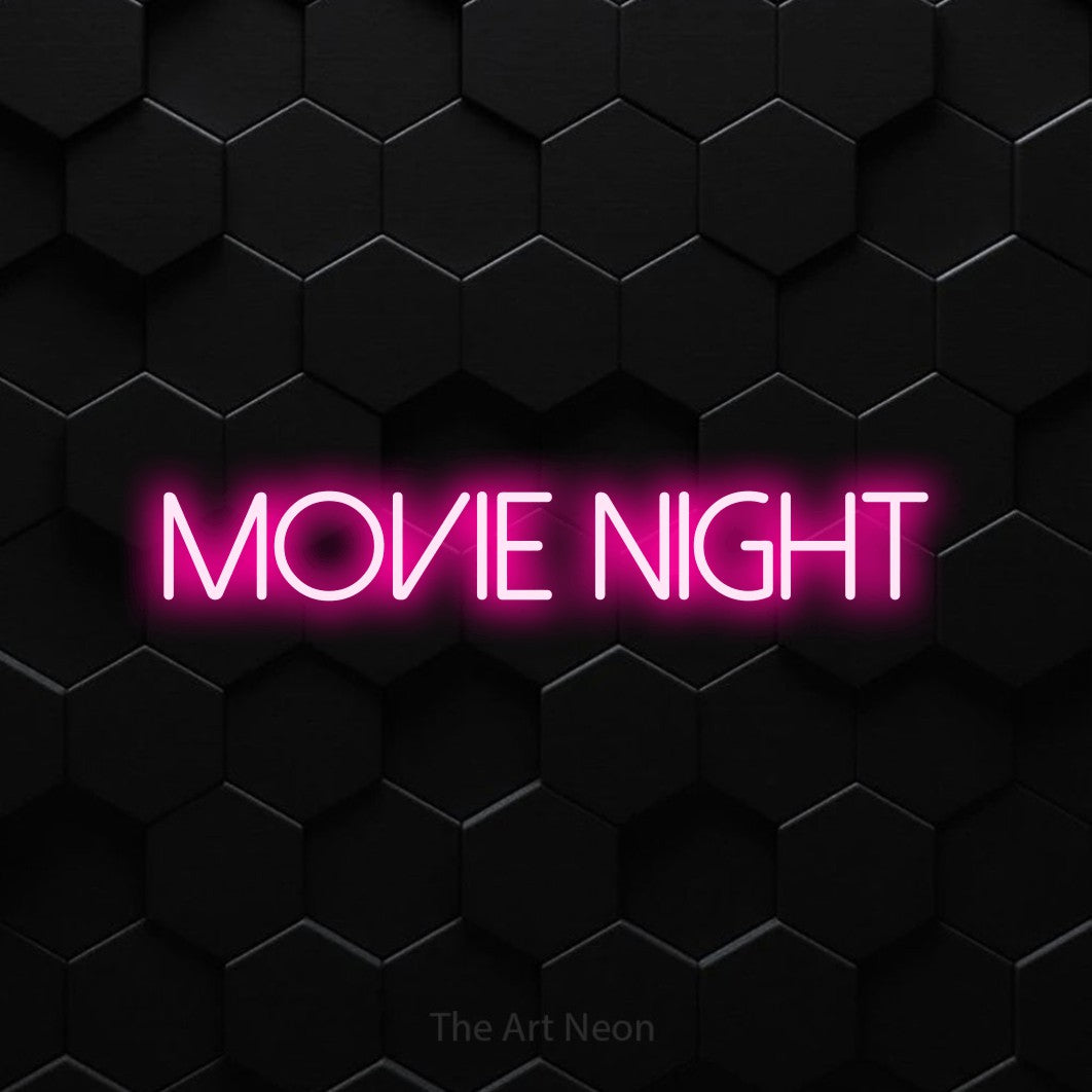 LED neon sign reading “MOVIE NIGHT”, arranged in a single line.