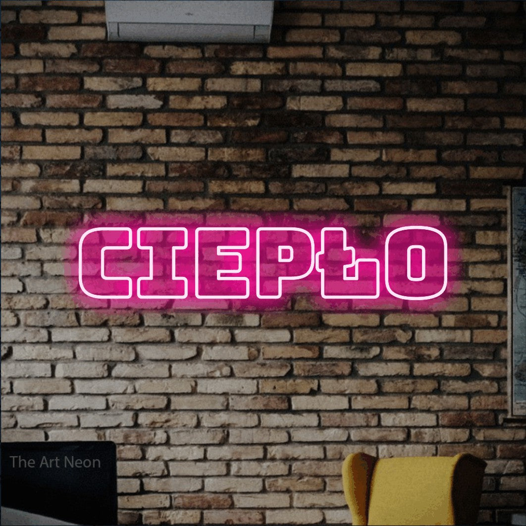 LED neon sign reading “Ciepło”, arranged in a single line.
