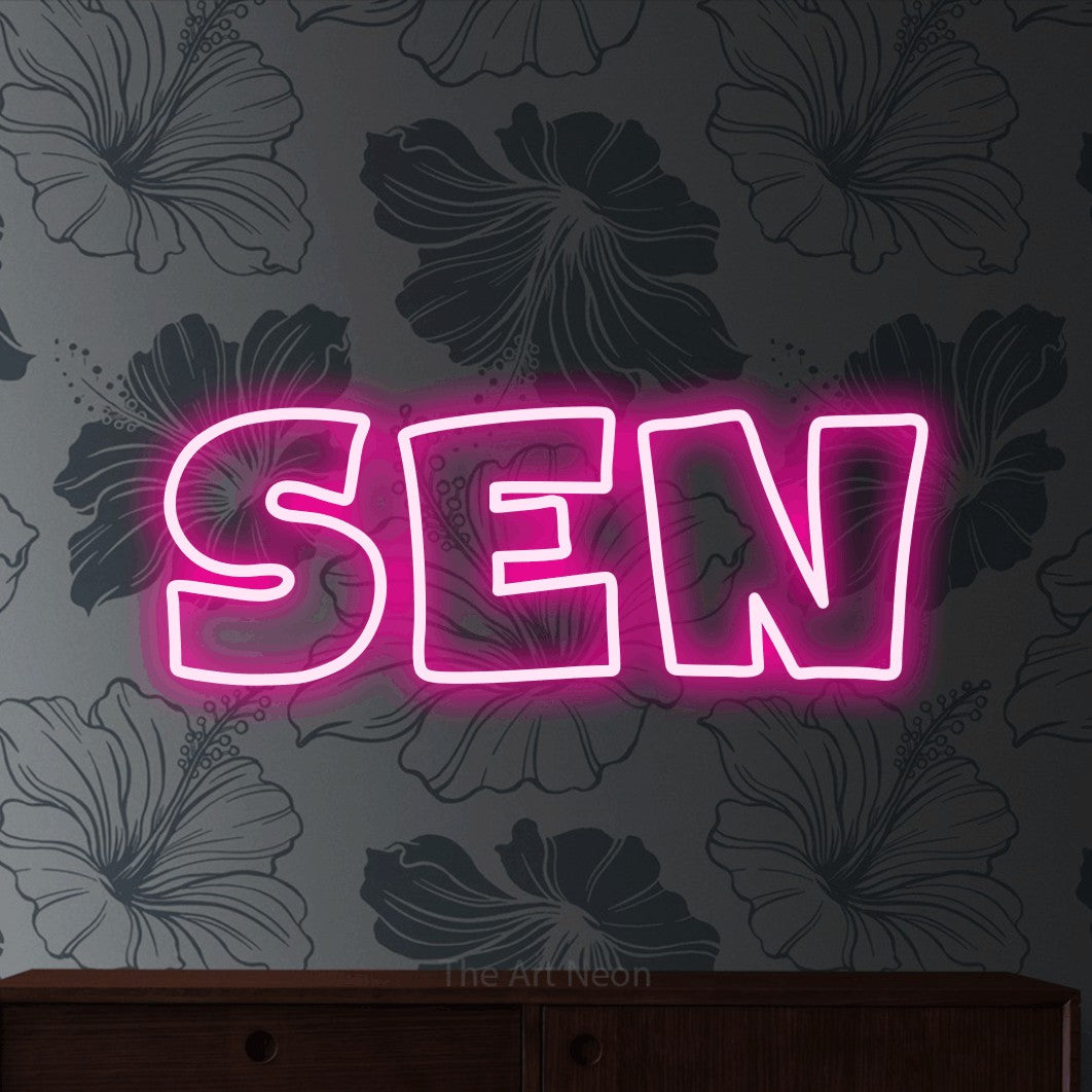 LED neon sign reading “Sen”, arranged in a single line.