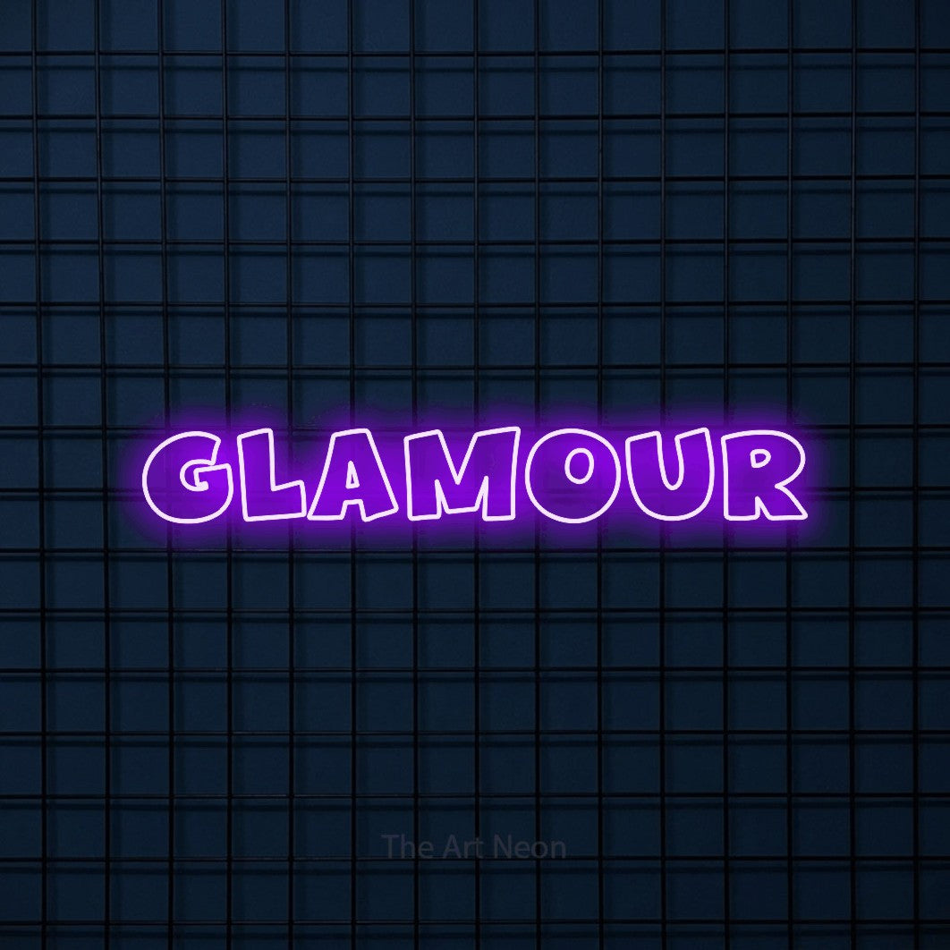 LED neon sign reading “GLAMOUR”, arranged in a single line.