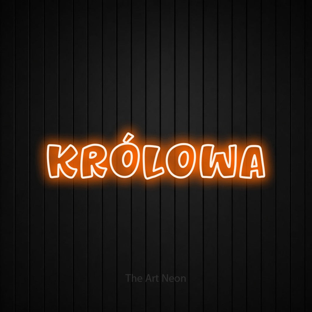 LED neon sign reading “KRÓLOWA”, arranged in a single line.