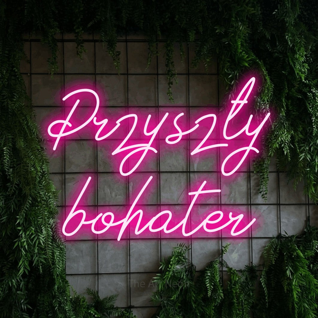 LED neon sign reading “Przyszły bohater”, arranged in two lines.