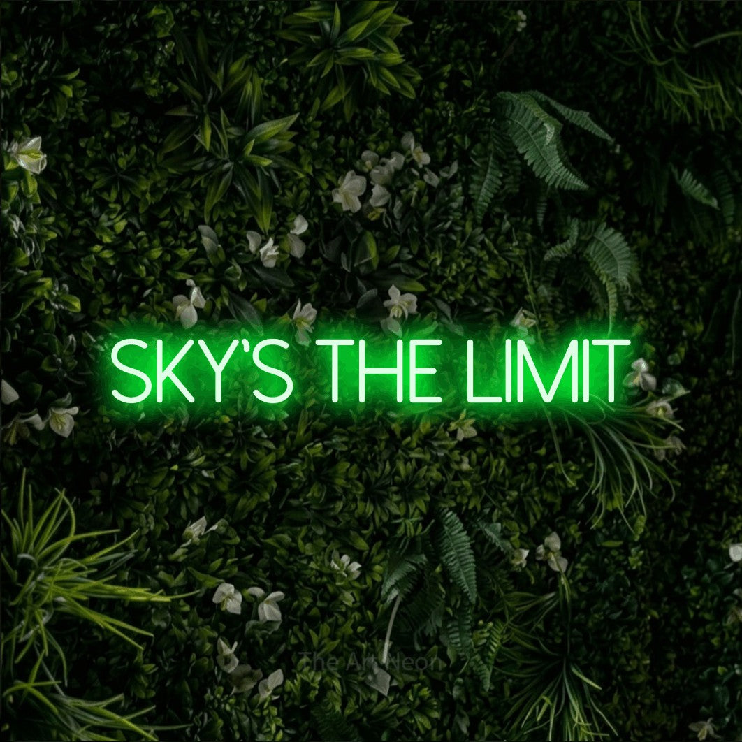 LED neon sign reading “Sky's the Limit”, arranged in a single line.