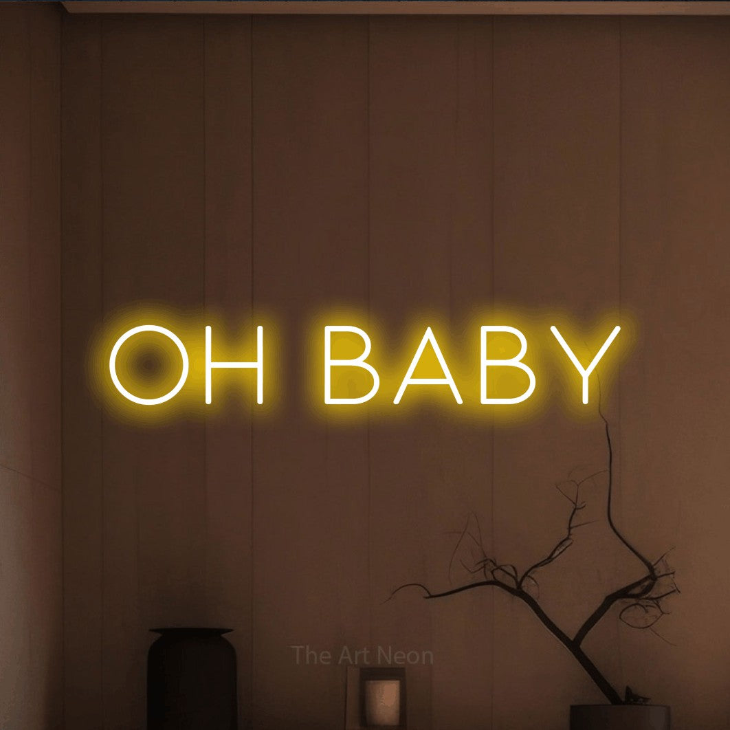 LED neon sign reading “OH BABY”, arranged in a single line.