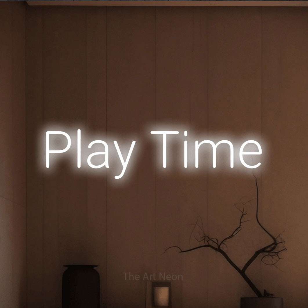 LED neon sign reading “Play Time”, arranged in a single line.