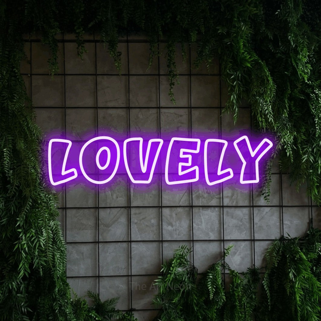 LED neon sign reading “LOVELY”, arranged in a single line.