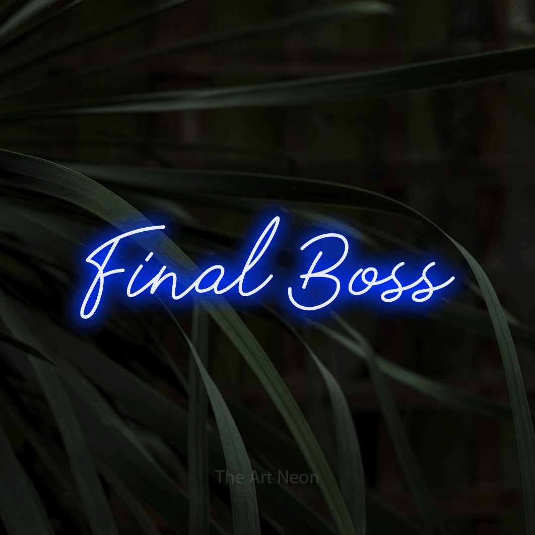 LED neon sign reading “Final Boss”, arranged in a single line.