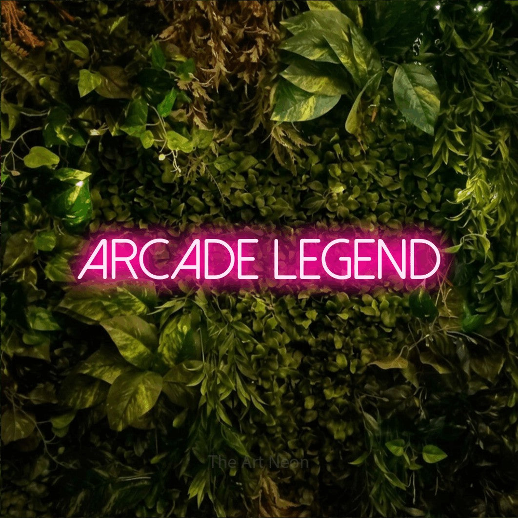 LED neon sign reading “ARCADE legend”, arranged in a single line.