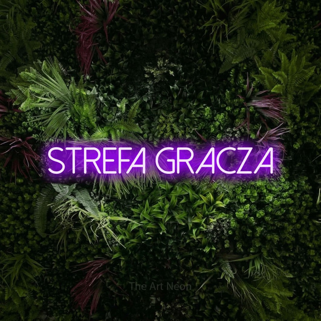 LED neon sign reading “STREFA GRACZA”, arranged in a single line.