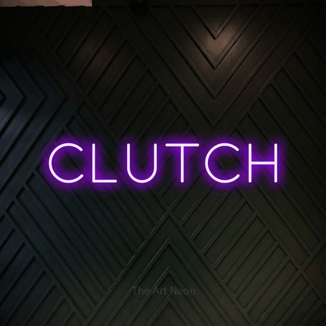 LED neon sign reading “Clutch”, arranged in a single line.