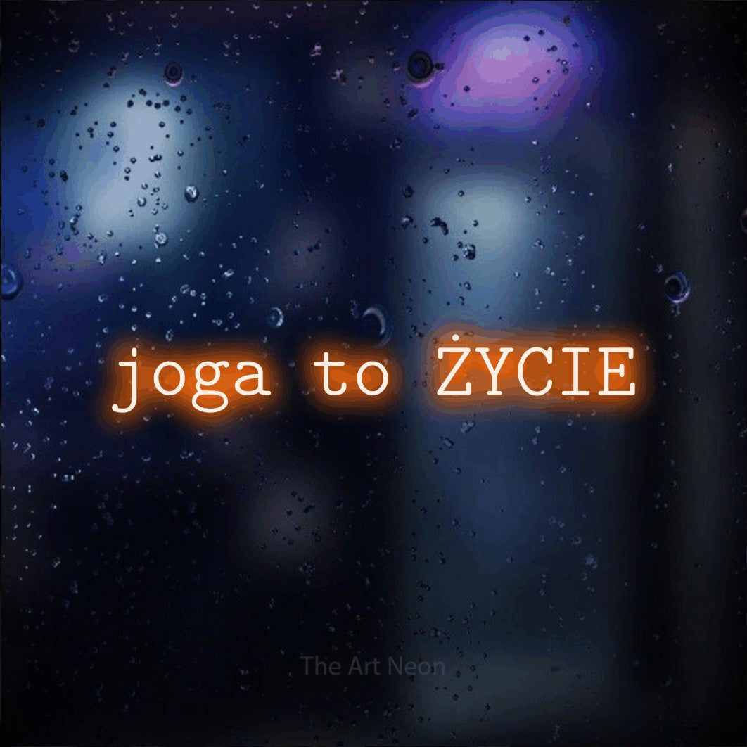 LED neon sign reading “joga to ŻYCIE”, arranged in a single line.