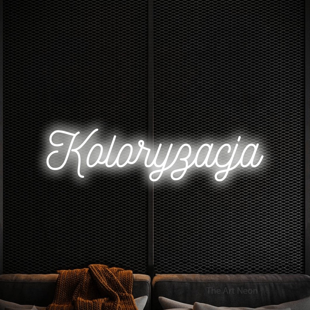 LED neon sign reading “Koloryzacja”, arranged in a single line.