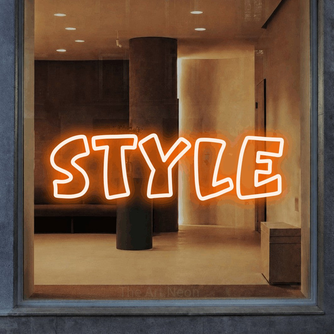 LED neon sign reading “style”, arranged in a single line.