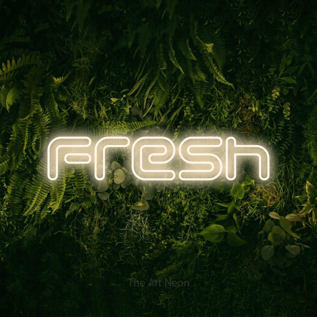 LED neon sign reading “Fresh”, arranged in a single line.