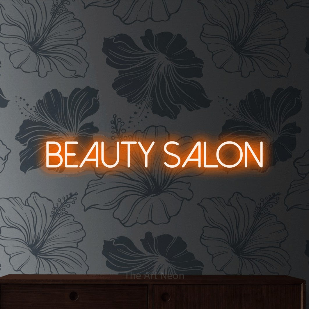 LED neon sign reading “BEAUTY salon”, arranged in a single line.