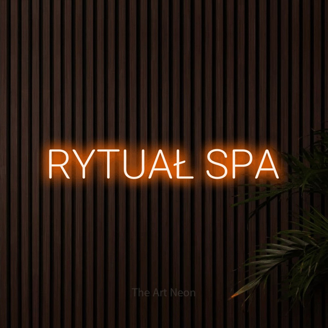 LED neon sign reading “RYTUAŁ SPA”, arranged in a single line.
