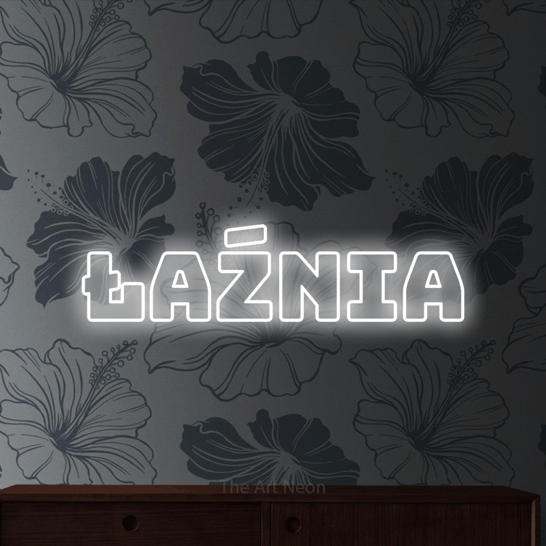 LED neon sign reading “Łaźnia”, arranged in a single line.
