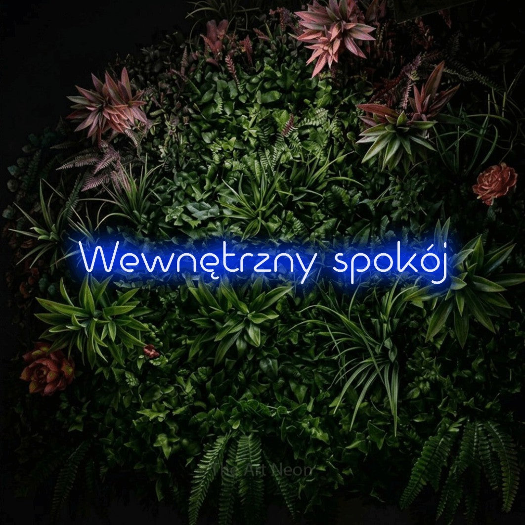 LED neon sign reading “Wewnętrzny spokój”, arranged in a single line.