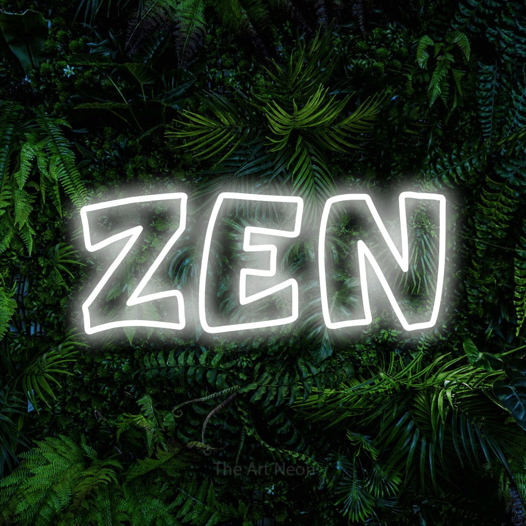 LED neon sign reading “ZEN”, arranged in a single line.