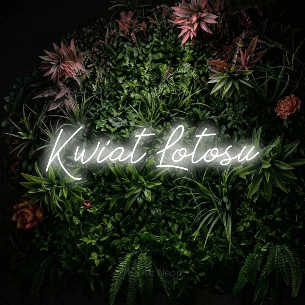 LED neon sign reading “Kwiat Lotosu”, arranged in a single line.