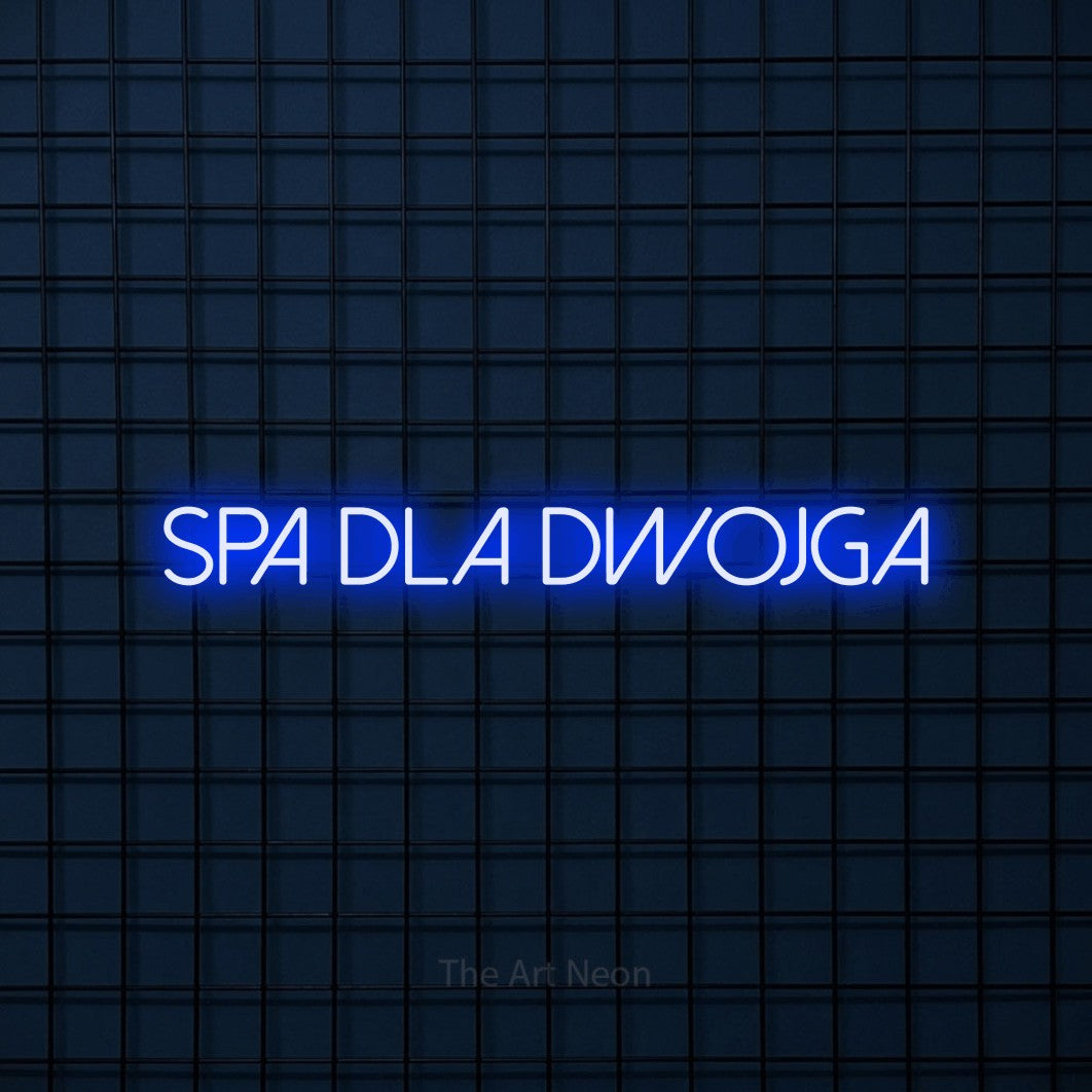 LED neon sign reading “SPA dla Dwojga”, arranged in a single line.