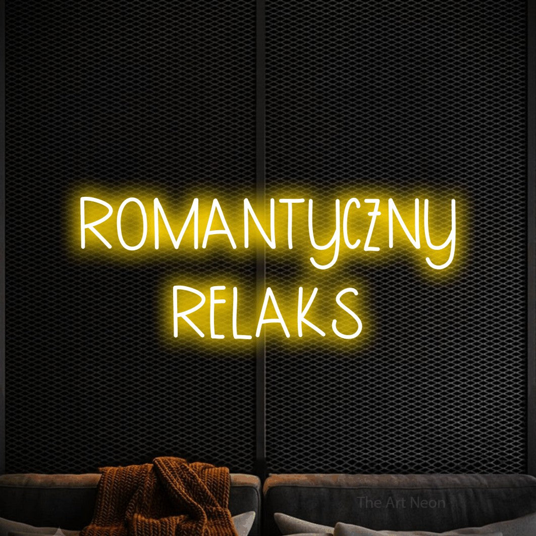 LED neon sign reading “ROMANTYCZNY RELAKS”, arranged in two lines.