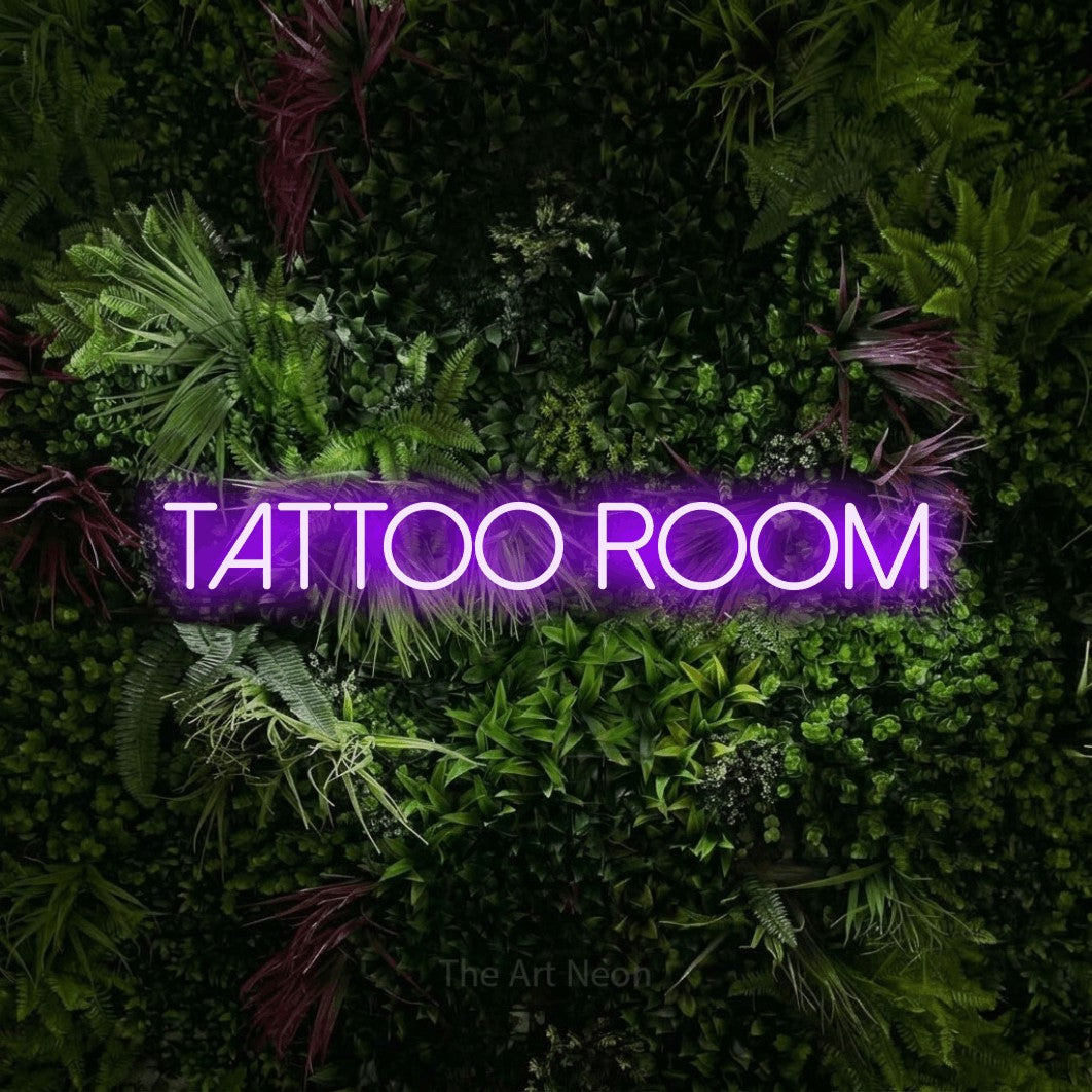 LED neon sign reading “TATTOO ROOM”, arranged in a single line.