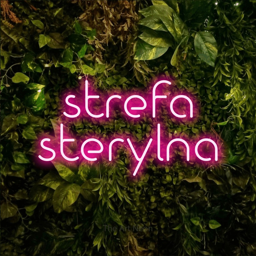 LED neon sign reading “strefa sterylna”, arranged in two lines.