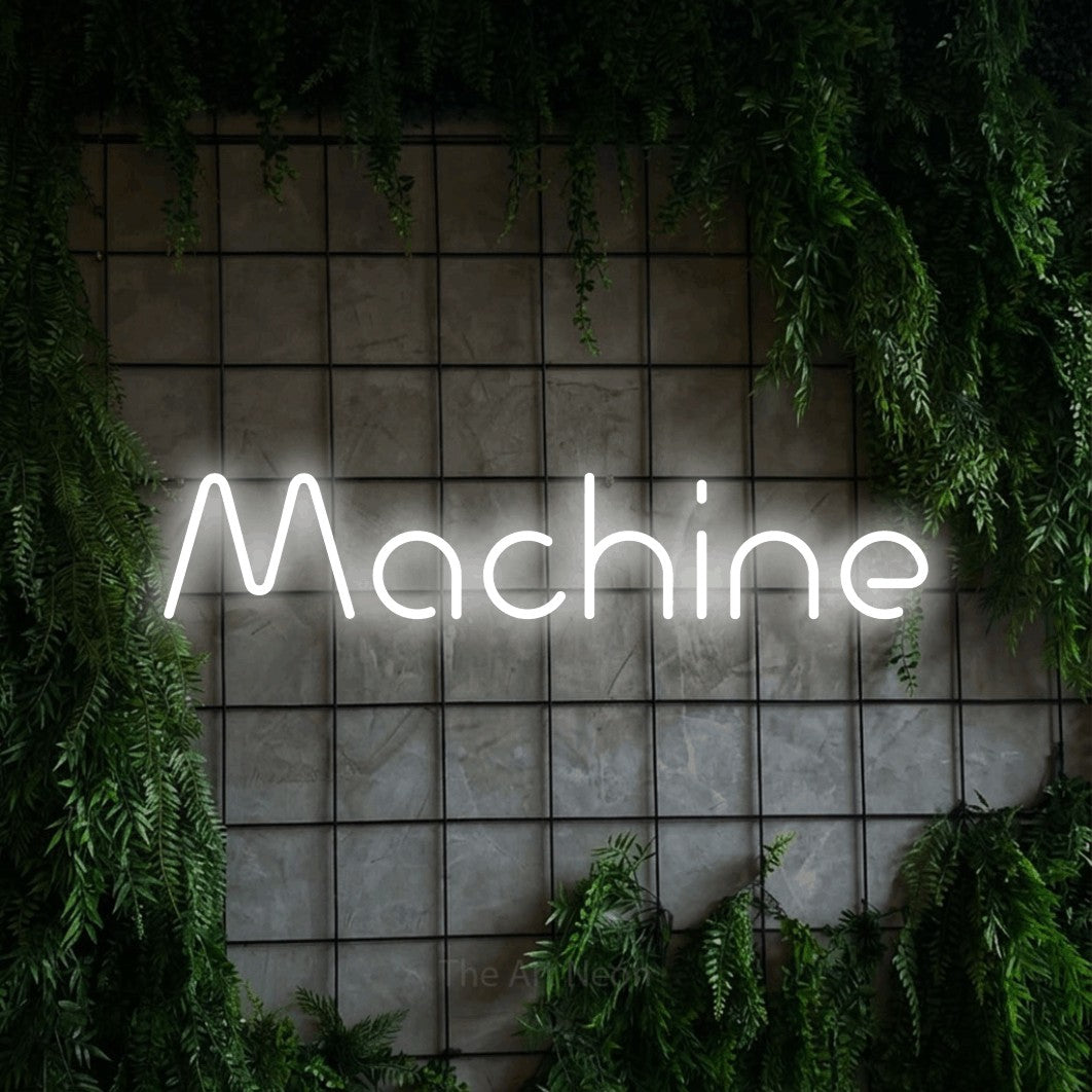 LED neon sign reading “Machine”, arranged in a single line.